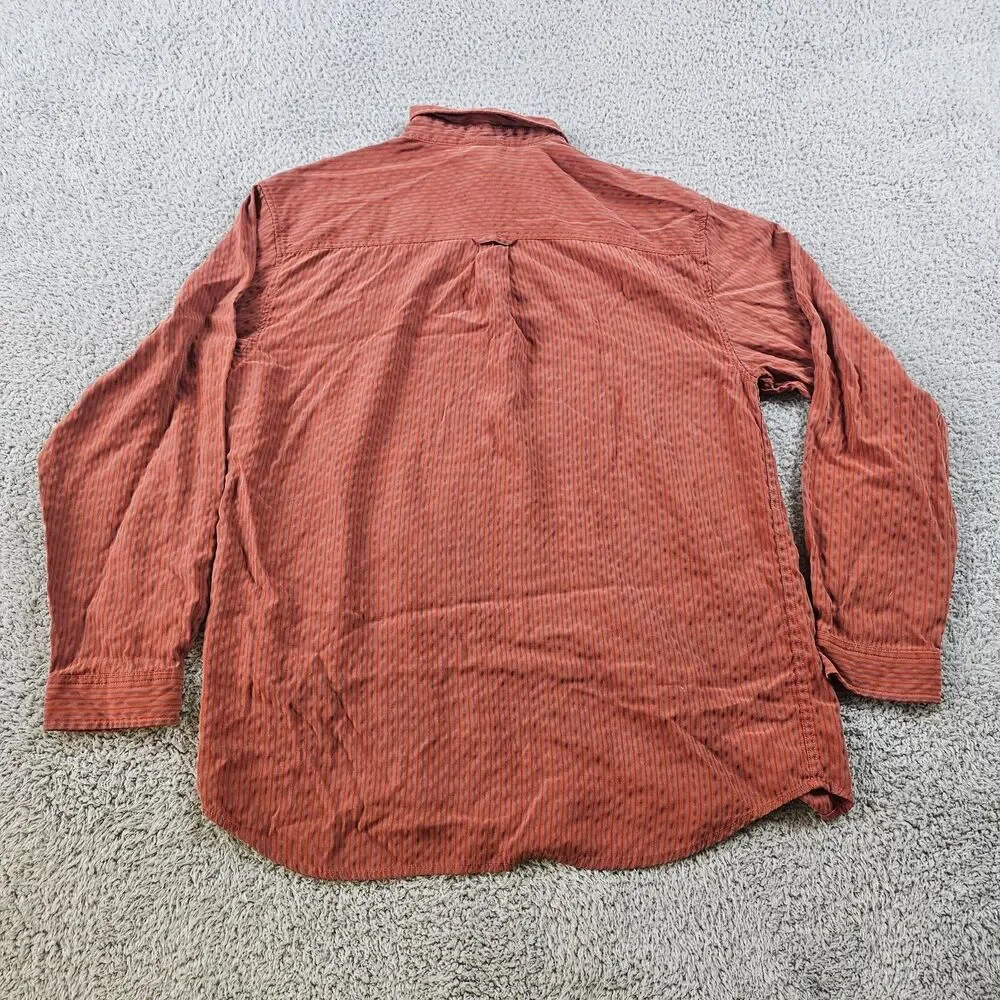 North Face Shirt Mens Large Burnt Orange Striped Long Sleeve Outdoor Hike Casual
